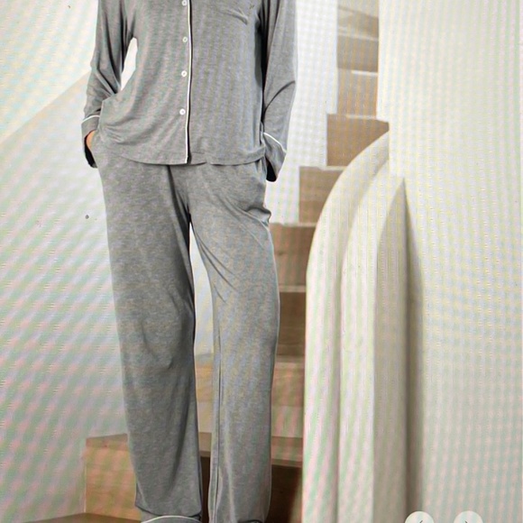 Cozy Earth Women's Bamboo Stretch-Knit Long Sleeve Pajama Set Large Grey - Picture 3 of 10